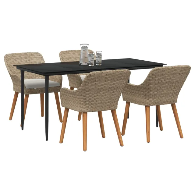 Ensemble de salle à manger pour jardin 5 pcs Beige polyrotin