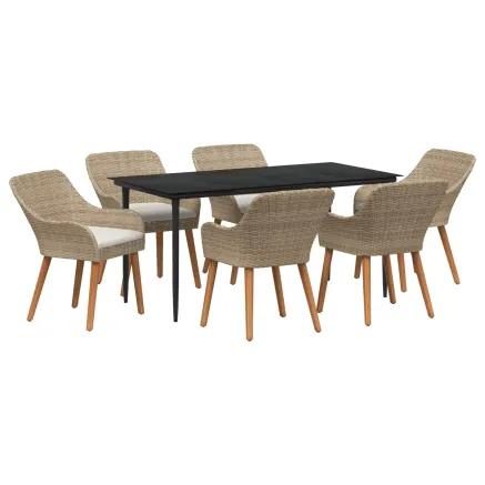 Ensemble de salle à manger pour jardin 7 pcs Beige polyrotin