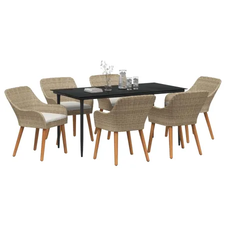 Ensemble de salle à manger pour jardin 7 pcs Beige polyrotin