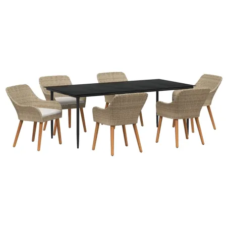 Ensemble de salle à manger pour jardin 7 pcs Beige polyrotin