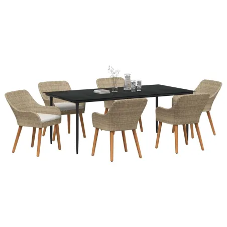 Ensemble de salle à manger pour jardin 7 pcs Beige polyrotin