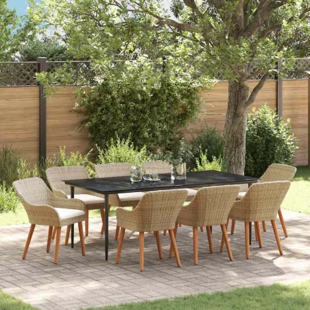 Ensemble de salle à manger pour jardin 9 pcs Beige polyrotin