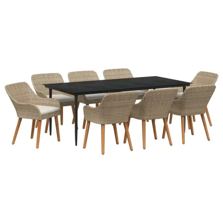 Ensemble de salle à manger pour jardin 9 pcs Beige polyrotin 2