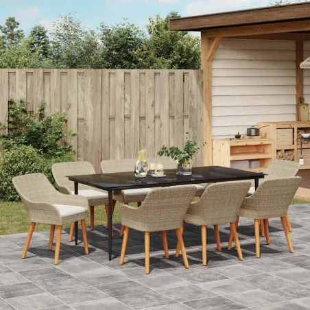 Ensemble de salle à manger pour jardin 9 pcs Beige polyrotin