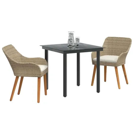 Ensemble de salle à manger pour jardin 3 pcs Beige polyrotin