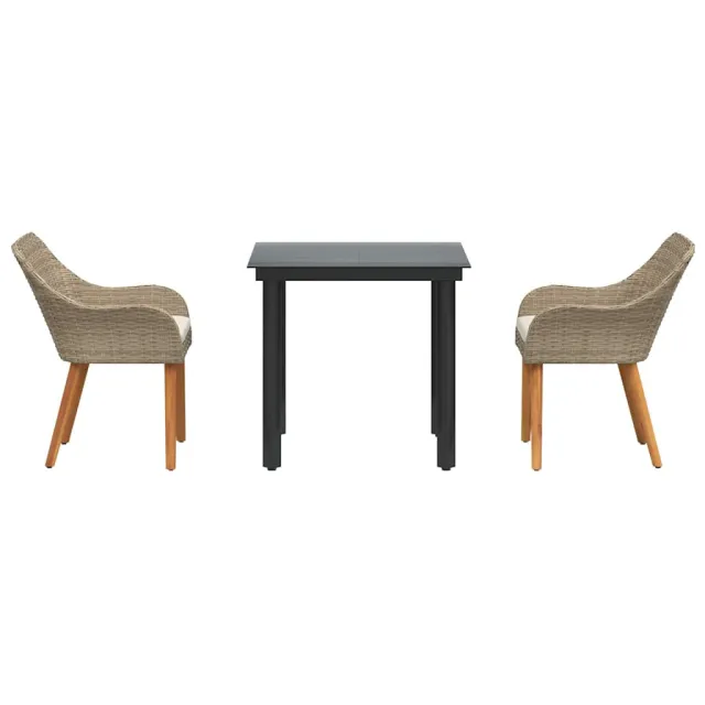 Ensemble de salle à manger pour jardin 3 pcs Beige polyrotin