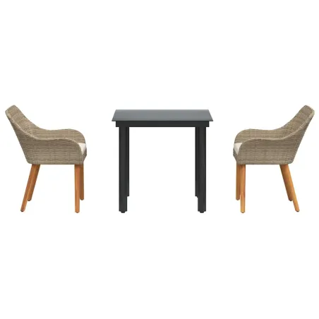 Ensemble de salle à manger pour jardin 3 pcs Beige polyrotin