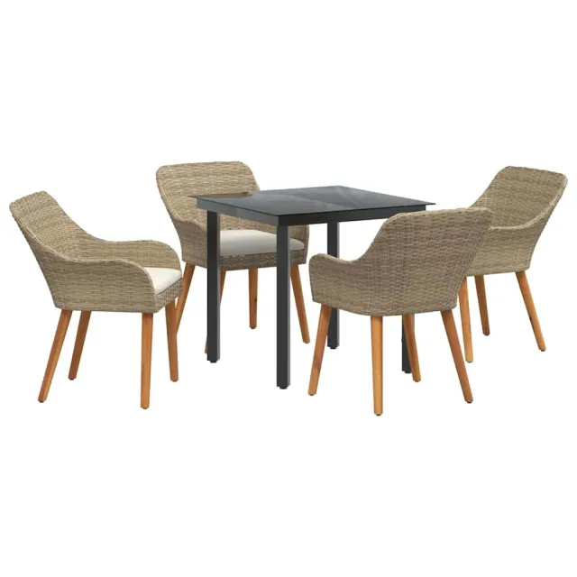 Ensemble de salle à manger pour jardin 5 pcs Beige polyrotin