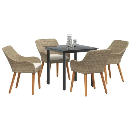 Ensemble de salle à manger pour jardin 5 pcs Beige polyrotin