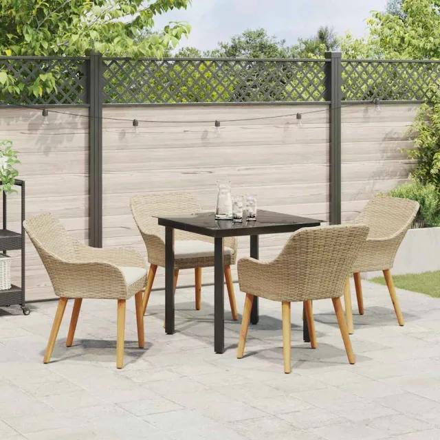 Ensemble de salle à manger pour jardin 5 pcs Beige polyrotin