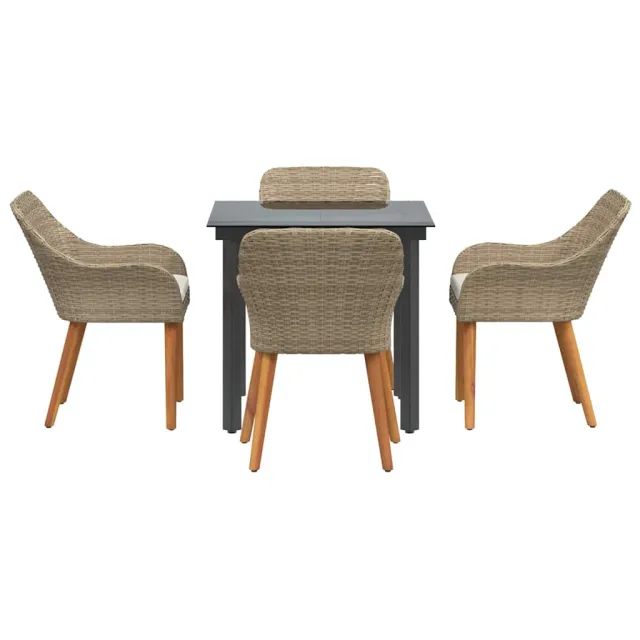 Ensemble de salle à manger pour jardin 5 pcs Beige polyrotin