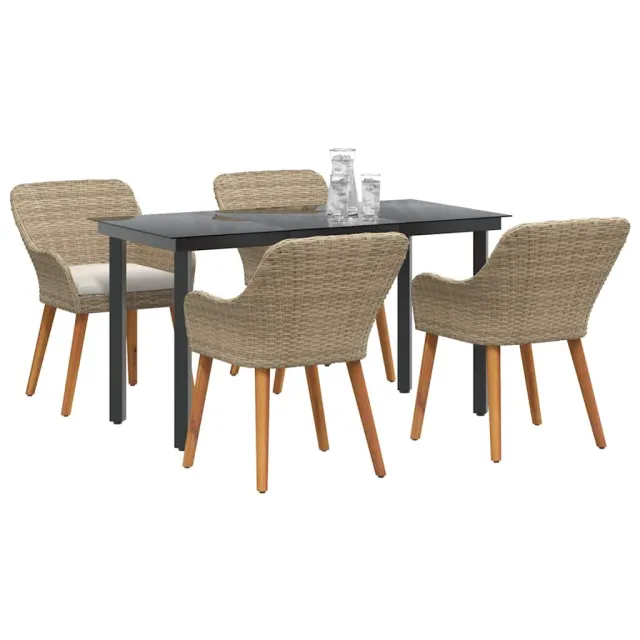 Ensemble de salle à manger pour jardin 5 pcs Beige polyrotin