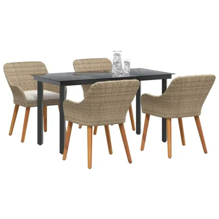 Ensemble de salle à manger pour jardin 5 pcs Beige polyrotin