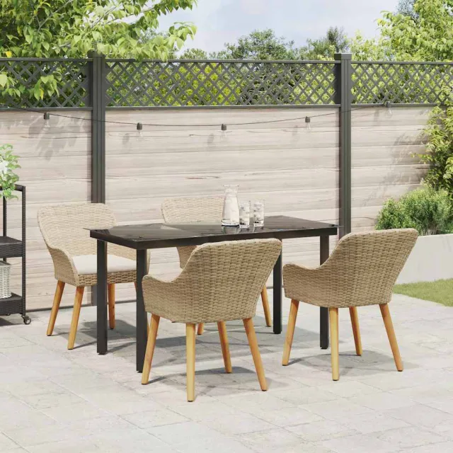 Ensemble de salle à manger pour jardin 5 pcs Beige polyrotin