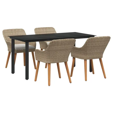 Ensemble de salle à manger pour jardin 5 pcs Beige polyrotin
