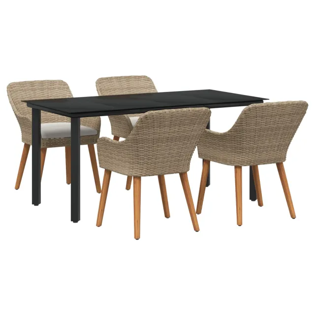 Ensemble de salle à manger pour jardin 5 pcs Beige polyrotin