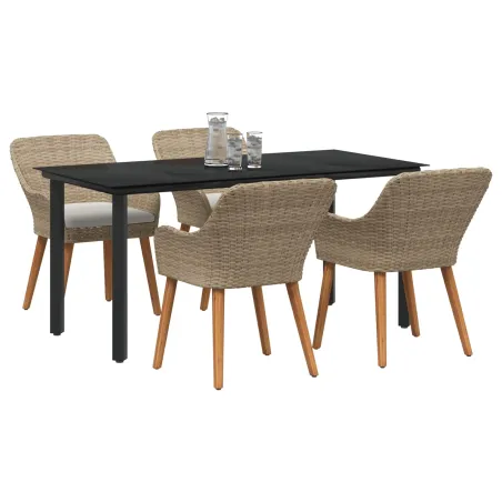 Ensemble de salle à manger pour jardin 5 pcs Beige polyrotin