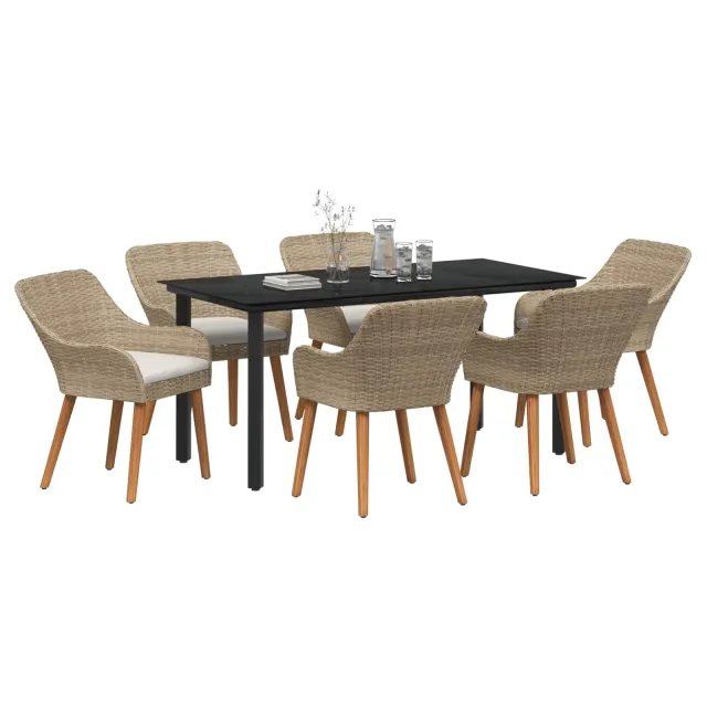 Ensemble de salle à manger pour jardin 7 pcs Beige polyrotin