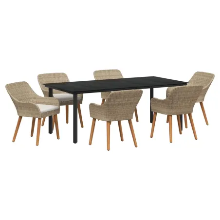 Ensemble de salle à manger pour jardin 7 pcs Beige polyrotin