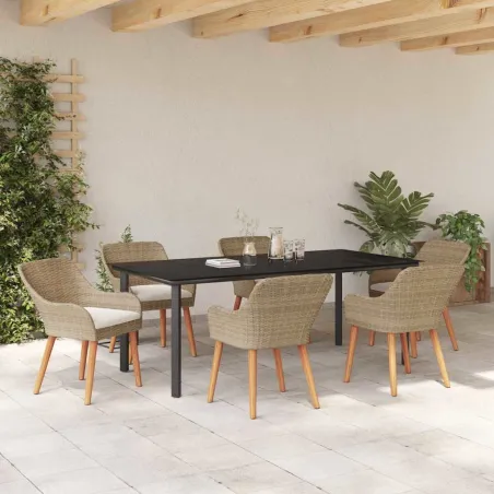 Ensemble de salle à manger pour jardin 7 pcs Beige polyrotin