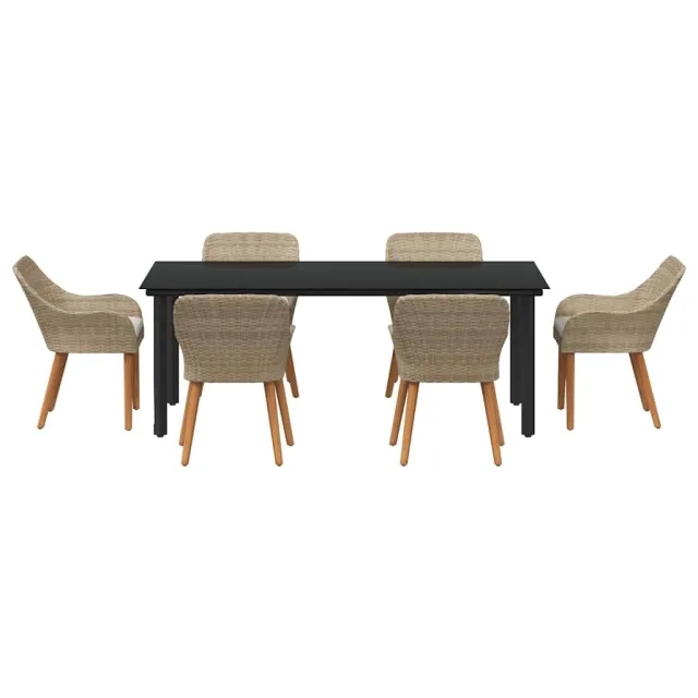 Ensemble de salle à manger pour jardin 7 pcs Beige polyrotin