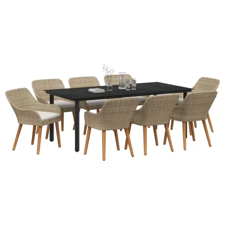 Ensemble de salle à manger pour jardin 9 pcs Beige polyrotin