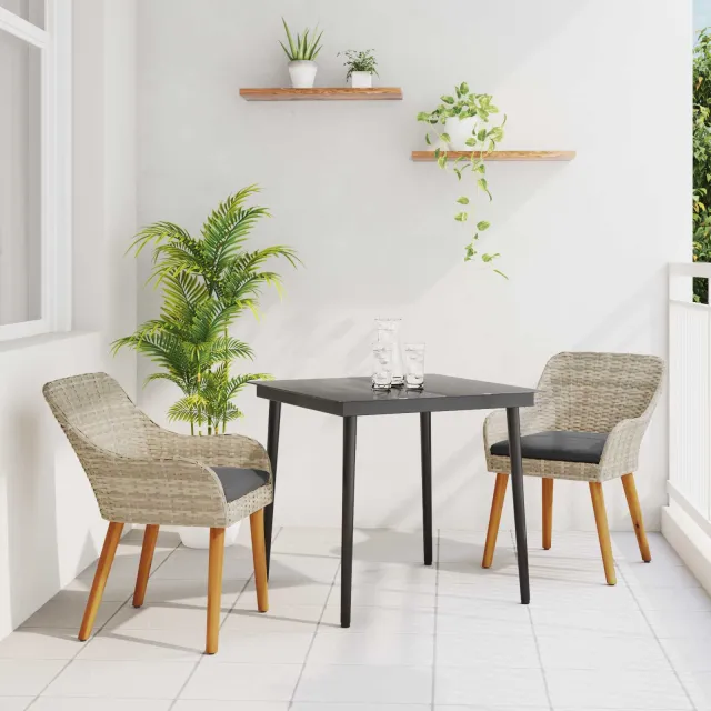 Ensemble de salle à manger pour jardin 3 pcs Gris clair