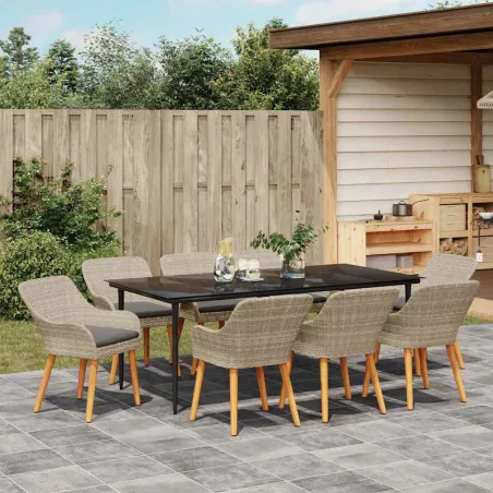 Ensemble de salle à manger pour jardin 9 pcs Gris clair