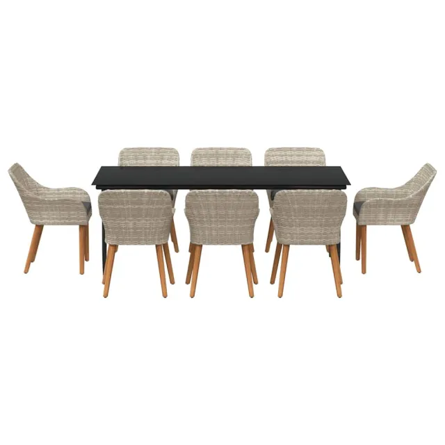 Ensemble de salle à manger pour jardin 9 pcs Gris clair