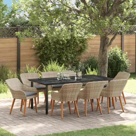 Ensemble de salle à manger pour jardin 9 pcs Gris clair