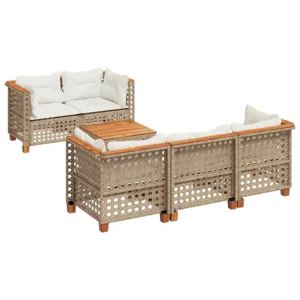 Salon de jardin avec coussins 6 pcs beige résine tressée 2