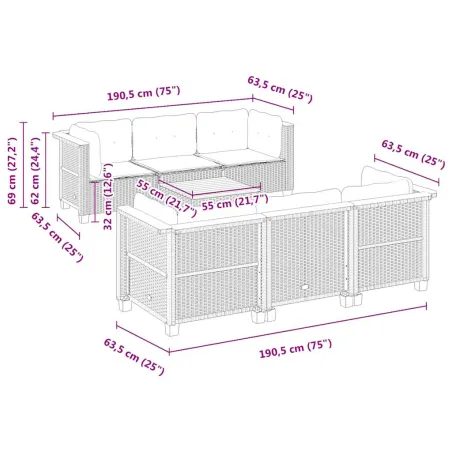 Salon de jardin avec coussins 7 pcs beige résine tressée