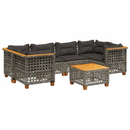 Salon de jardin avec coussins 7 pcs gris résine tressée 2