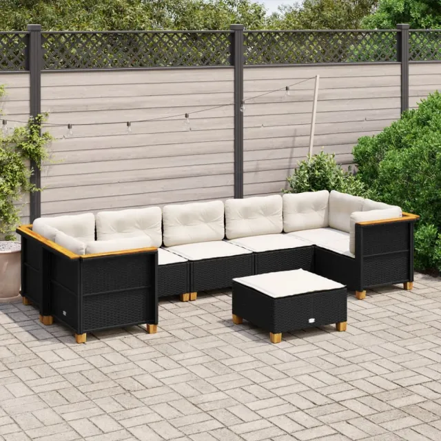Salon de jardin 8 pcs avec coussins noir résine tressée