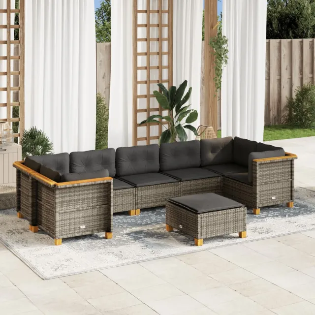 Salon de jardin 8 pcs avec coussins gris résine tressée