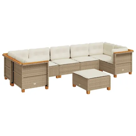 Salon de jardin avec coussins 8 pcs beige résine tressée 2