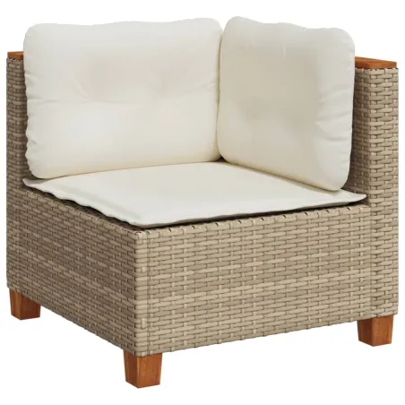 Salon de jardin avec coussins 8 pcs beige résine tressée