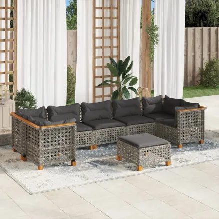 Salon de jardin 8 pcs avec coussins gris résine tressée