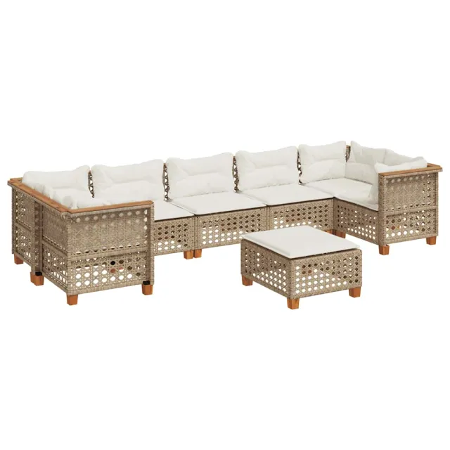 Salon de jardin avec coussins 8 pcs beige résine tressée