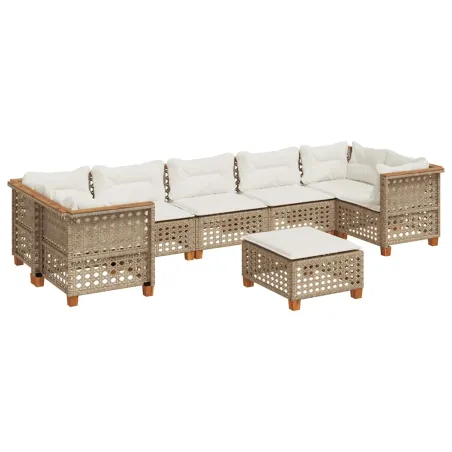 Salon de jardin avec coussins 8 pcs beige résine tressée
