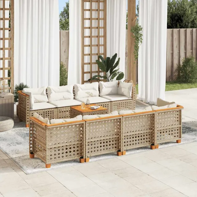 Salon de jardin avec coussins 9 pcs beige résine tressée