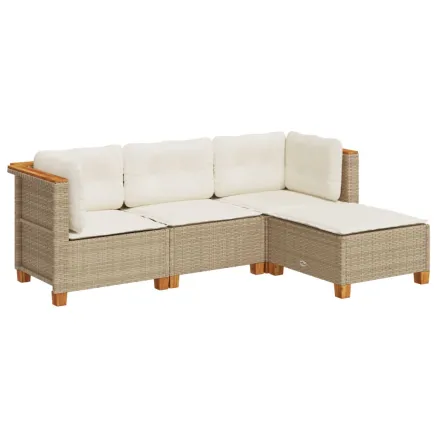 Salon de jardin avec coussins 4 pcs beige résine tressée 2