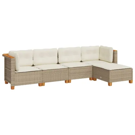 Salon de jardin avec coussins 5 pcs beige résine tressée 2