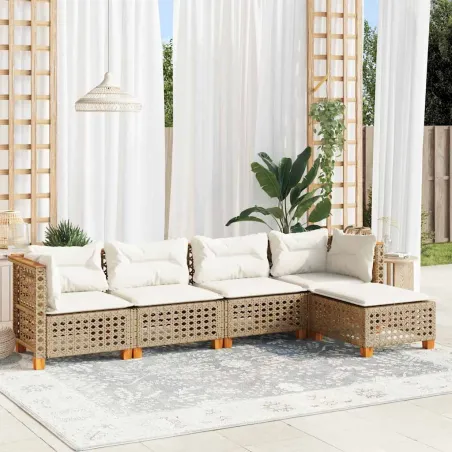 Salon de jardin avec coussins 5 pcs beige résine tressée