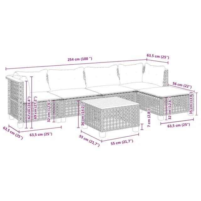 Salon de jardin avec coussins 6 pcs beige résine tressée