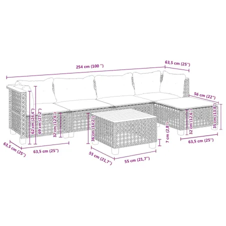 Salon de jardin avec coussins 6 pcs beige résine tressée