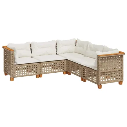 Salon de jardin avec coussins 5 pcs beige résine tressée 2