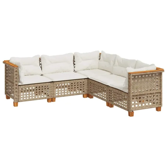 Salon de jardin avec coussins 5 pcs beige résine tressée
