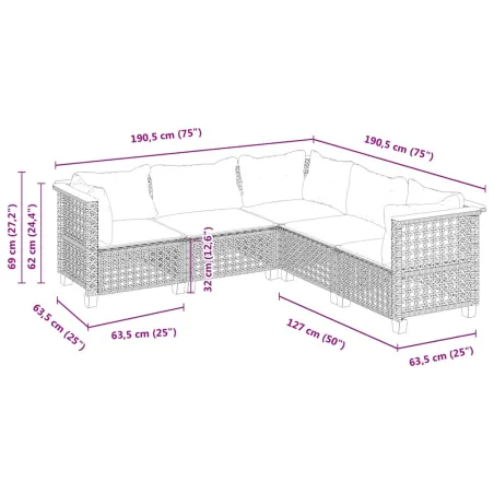 Salon de jardin avec coussins 5 pcs beige résine tressée