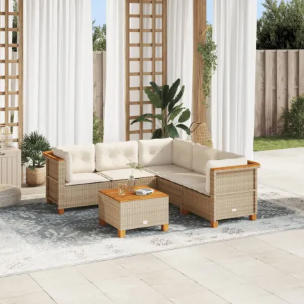 Salon de jardin avec coussins 6 pcs beige résine tressée